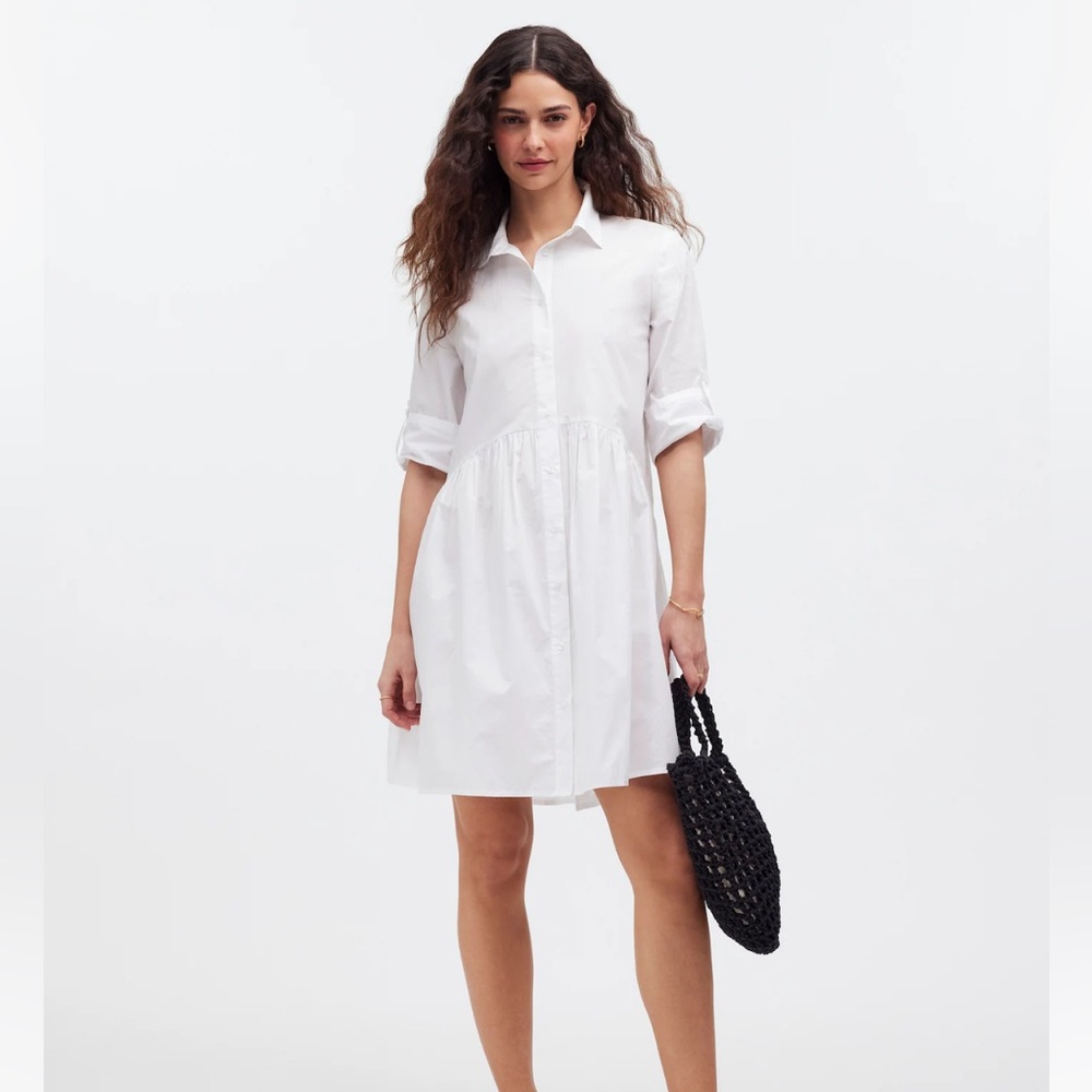 Madewell Button Front Mini Shirt Dress White